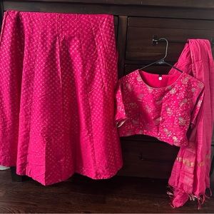 Indian Woman’s Pink Poly Silk Lehenga